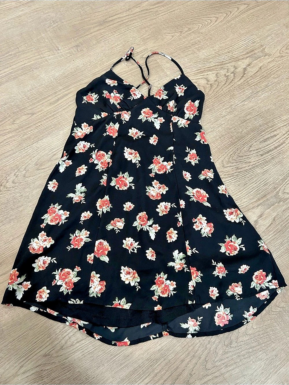 Forever 21 Black Red Rose Floral Fit & Flare Mini Dress Small